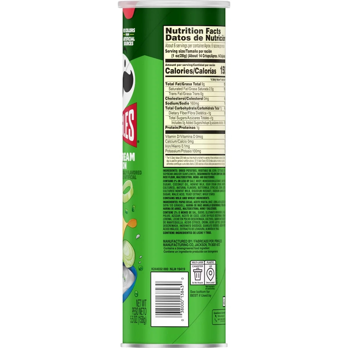 Pringles Sour Cream & Onion Potato Crisps Chips - 5.5oz