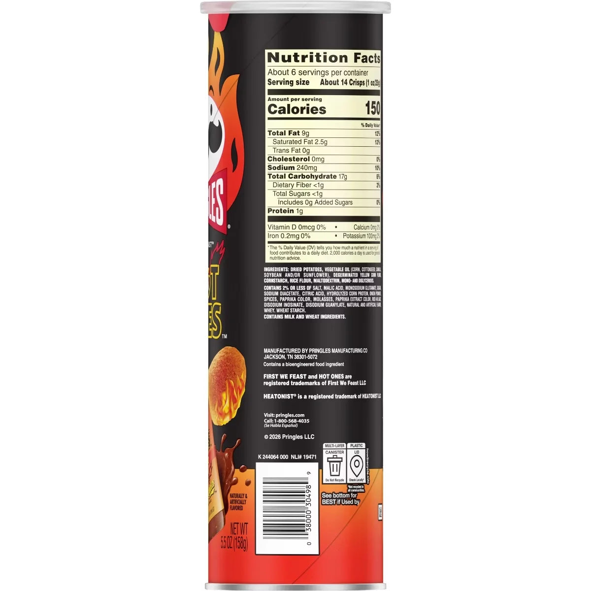 Pringles Hot Ones Rojo Potato Crisps Chips - 5.5oz