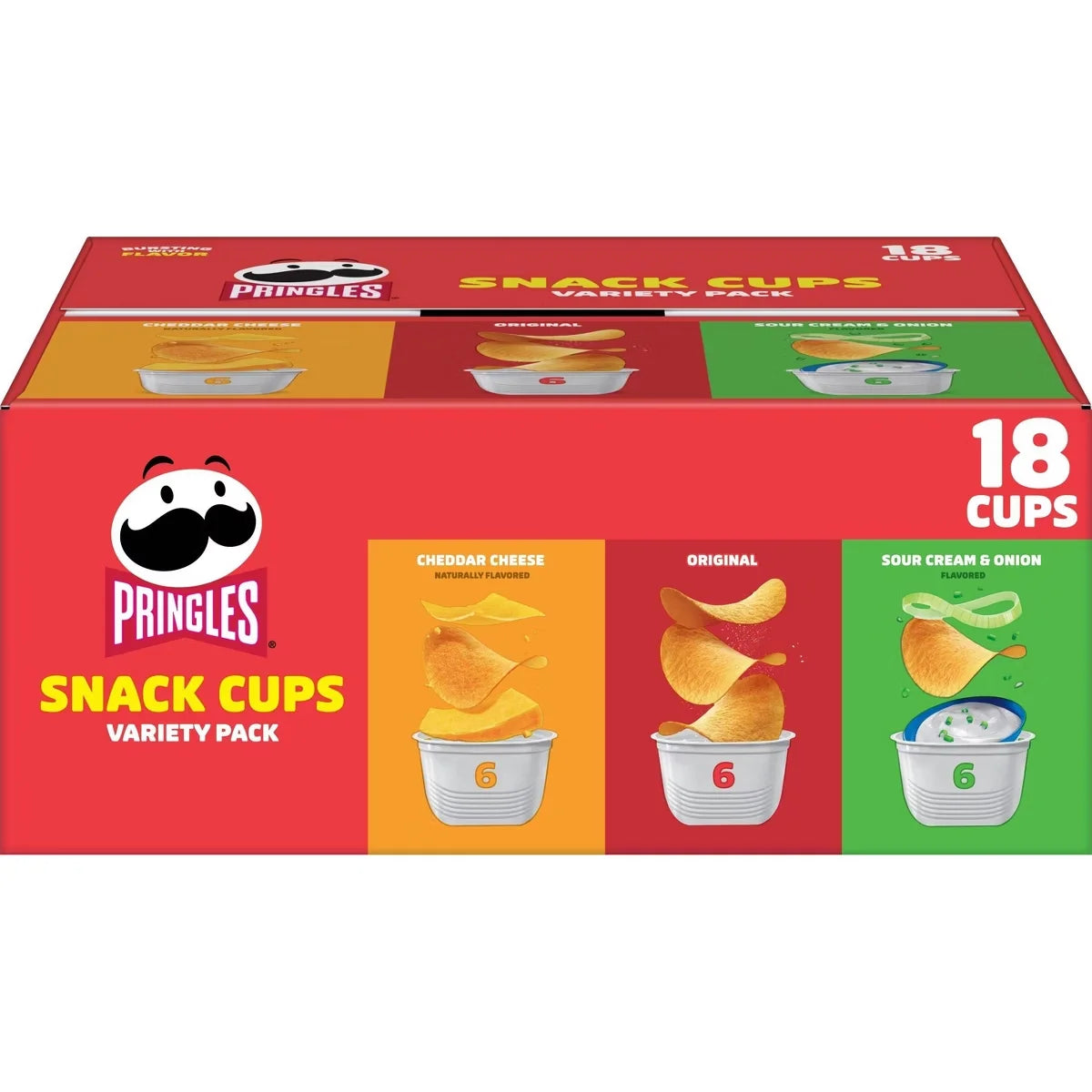 Pringles Snack Cups Variety Pack Potato Crisps Chips - 12.9oz/18ct: Original, Cheddar, Onion, Sour Cream