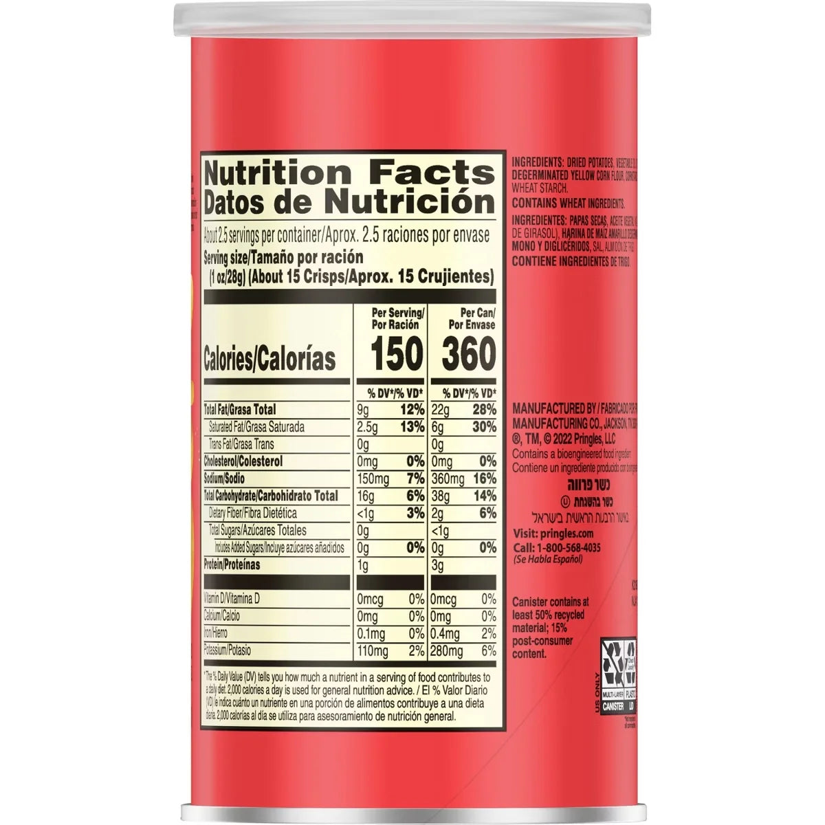 Pringles Grab & Go Large Original Potato Crisps Chips - 2.3oz