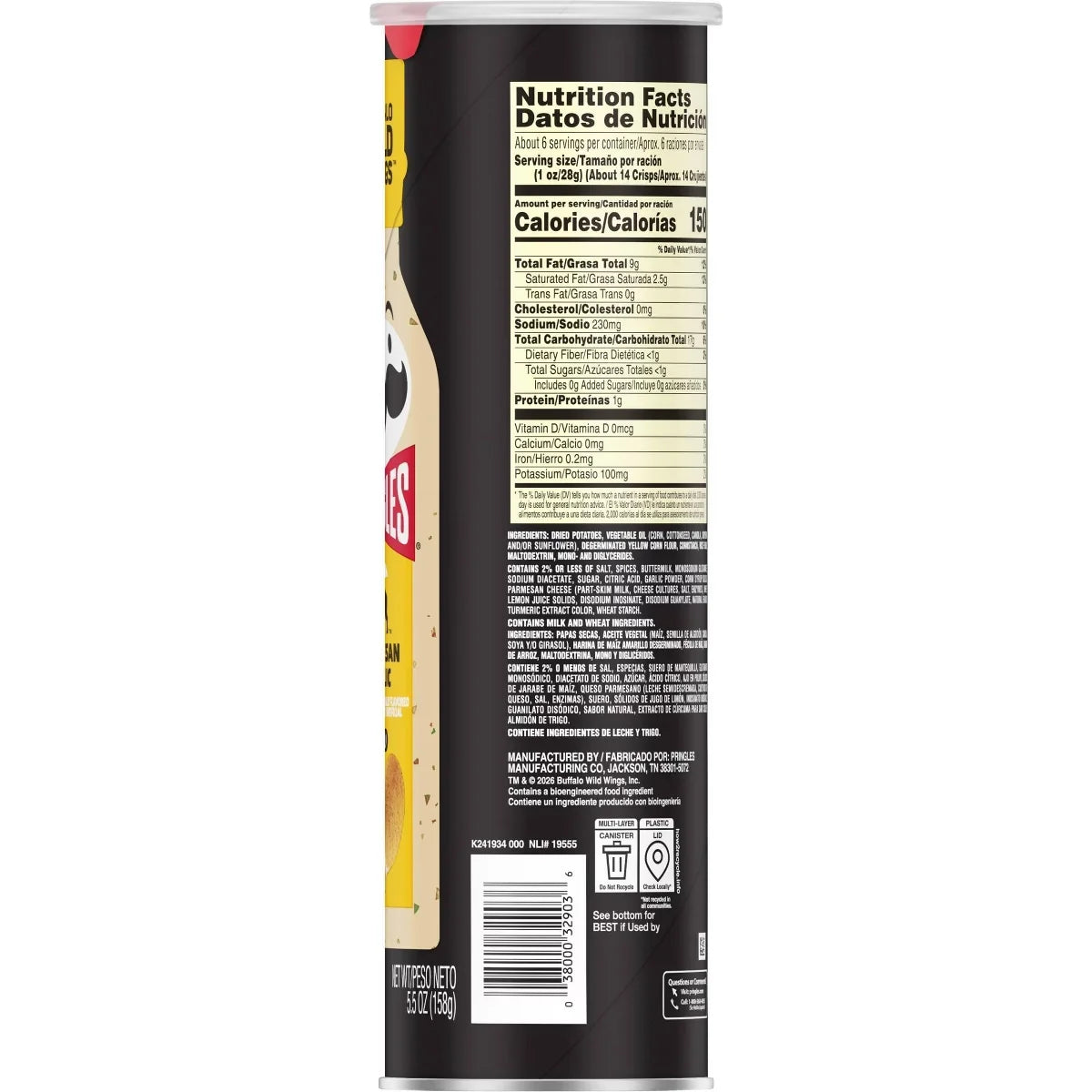 Pringles Buffalo Wild Wings Parmesan Garlic Crisps Chips - 5.5oz