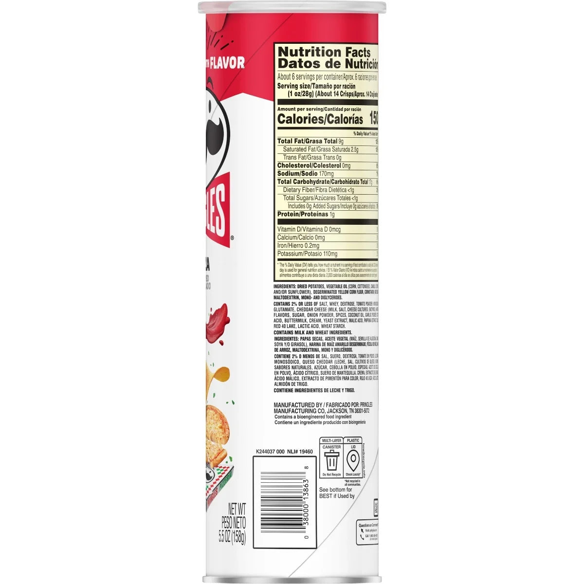 Pringles Pizza Flavored Potato Crisps Chips - 5.5oz: No Artificial Flavors