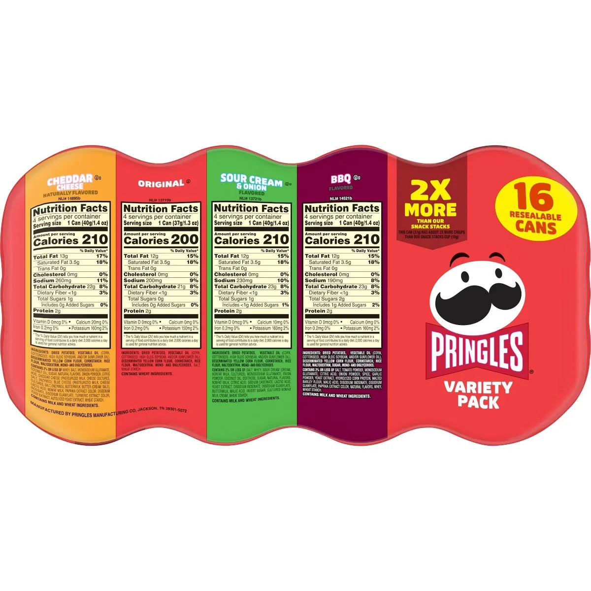 Pringles Grab And Go Variety Pack - 22oz/16ct: Original, Cheddar, Barbecue, Sour Cream