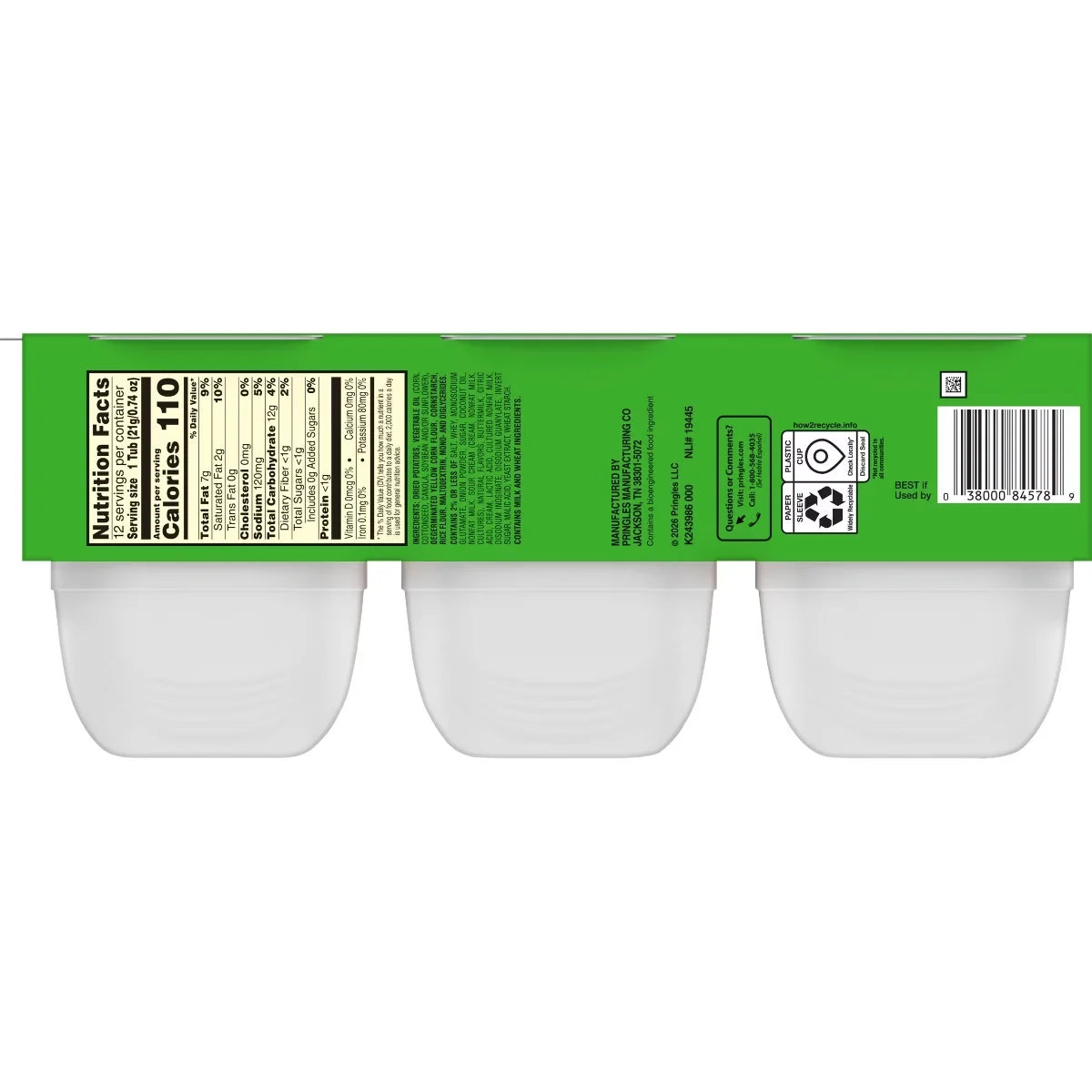 Pringles Snack Cups Sour Cream & Onion Potato Crisps Chips Multipack - 8.8oz/12ct
